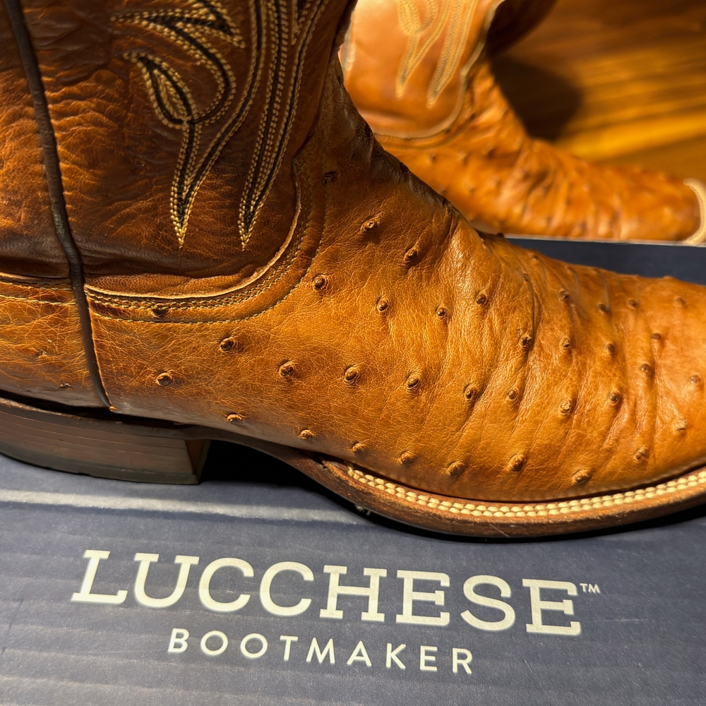 Lucchese Tan Ostrich Leather Western Boots - Picture 3 of 15